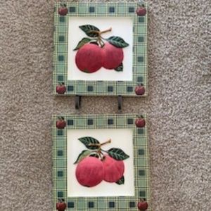 2 pcs. Red apples art with decorative hooks- NEW